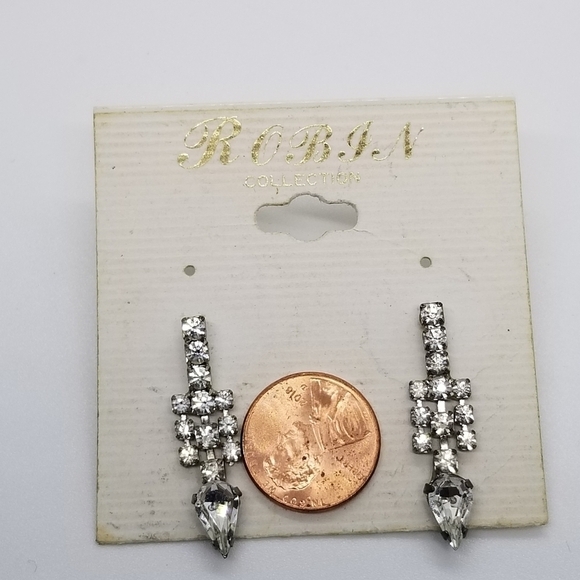 Vintage Robin Collection silver tone rhinestone dangle earrings - Picture 2 of 4